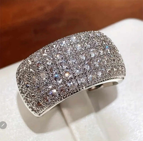 Exquisite Pave 14K White Gold Plated Multi Row Cubic Zirconia Men Women Ring